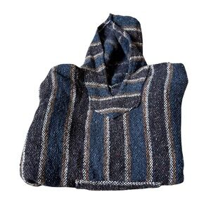 SUNSPECS vintage striped beach baja hoodie drug rug, size M.